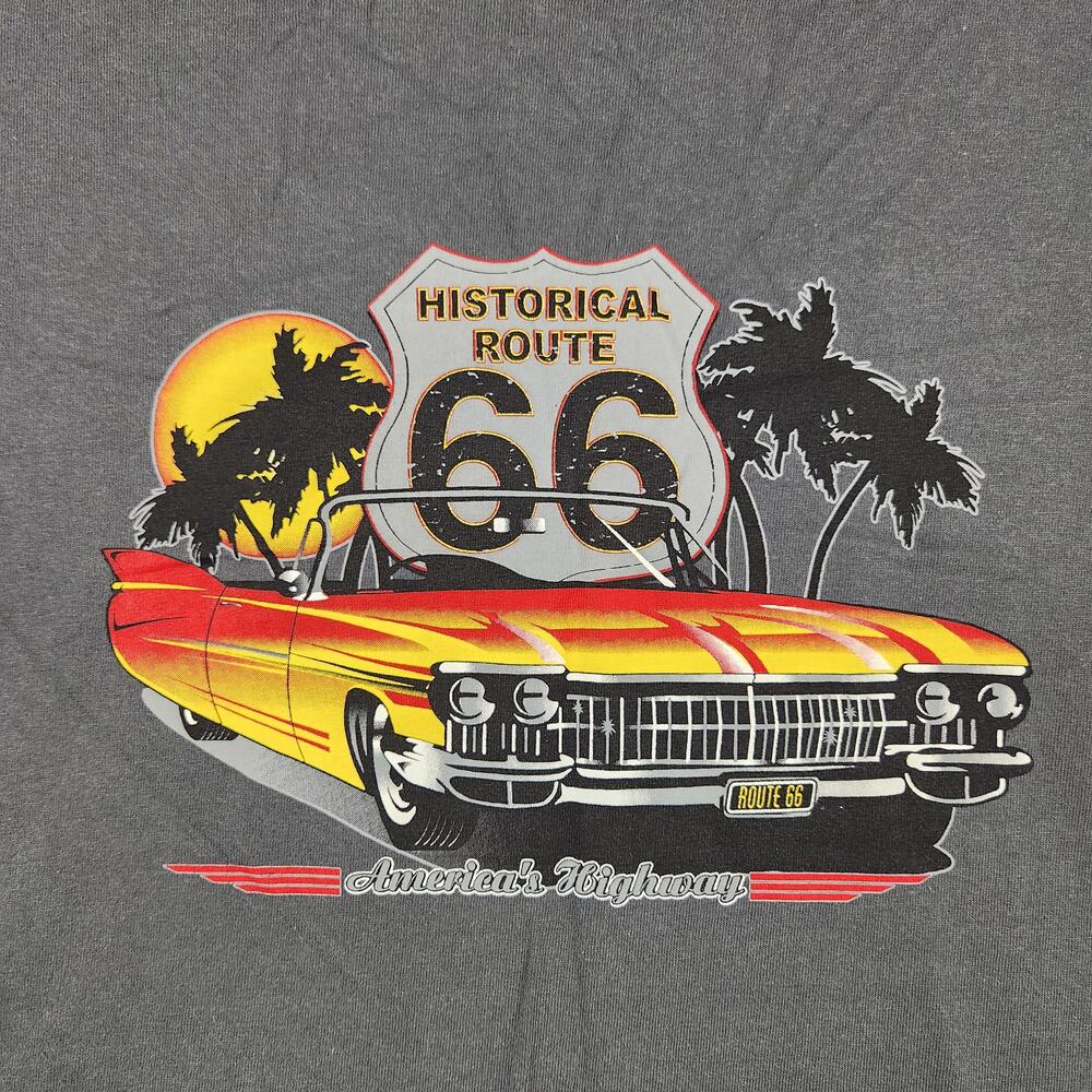 Vintage Route 66 Historical Shirt Mens XL Gray Classic Car Graphic Travel Tee